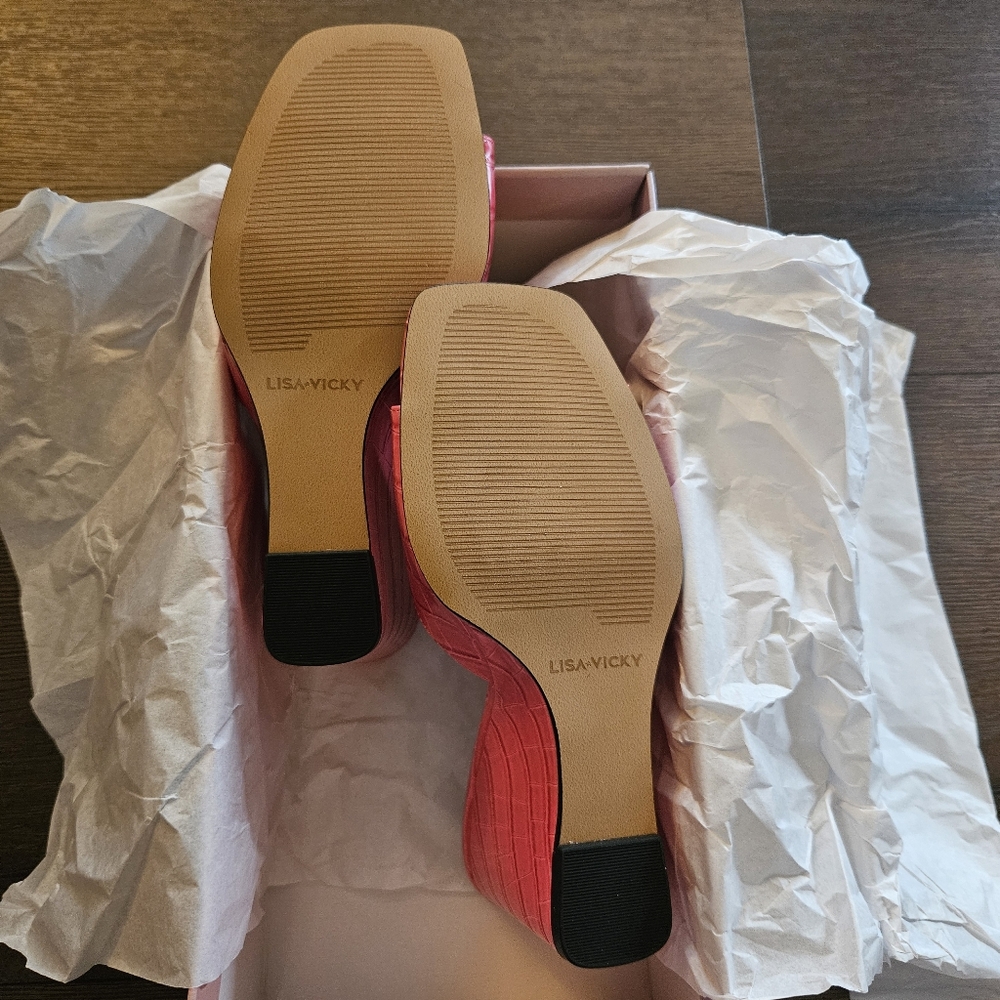 Lisa Vicky Wedge Heel ADORE-V In Raspberry Pink Crocodile Pattern Size 8.5 New - Picture 5 of 5